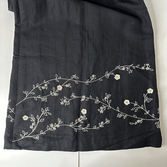 Vintage Kenar Maxi Dress Sz 10 Linen Blend Black Floral Embroidered Hem Fall - Picture 8 of 16